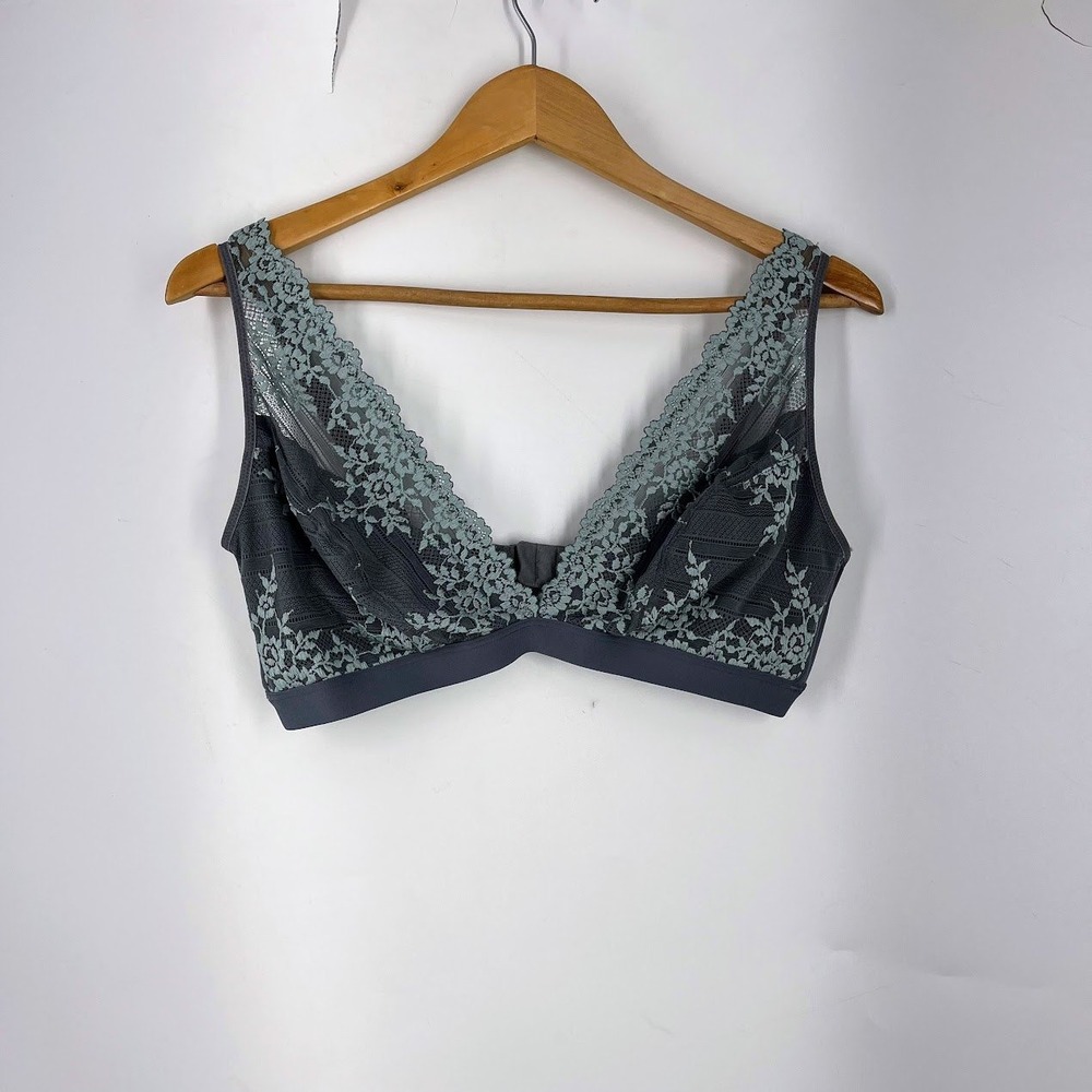 Wacoal Elevate Bralette 852191 Gray Sage‎ Green Lace Wireless Bra US 42